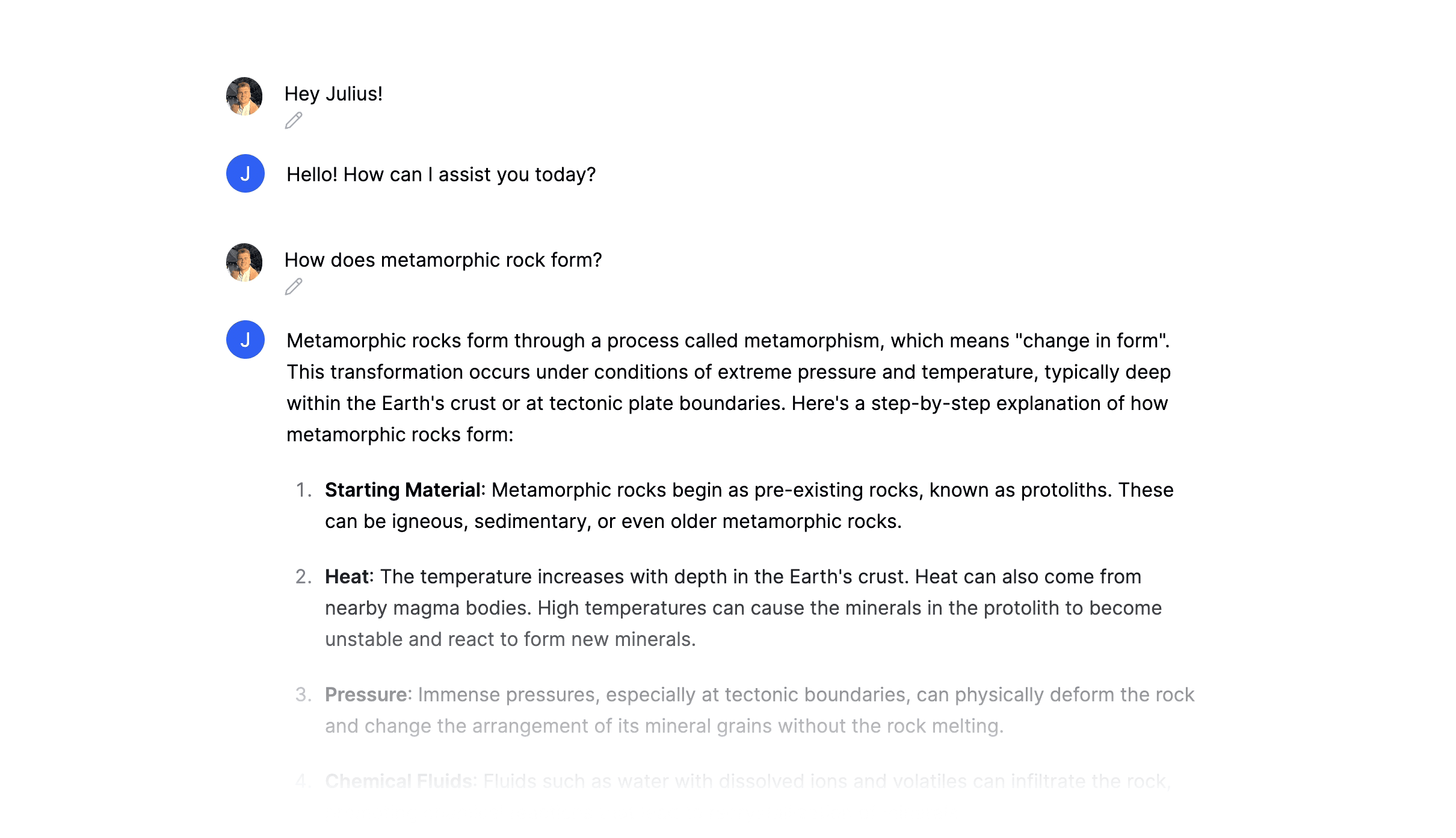 Chatbot conversation between a user and an AI.