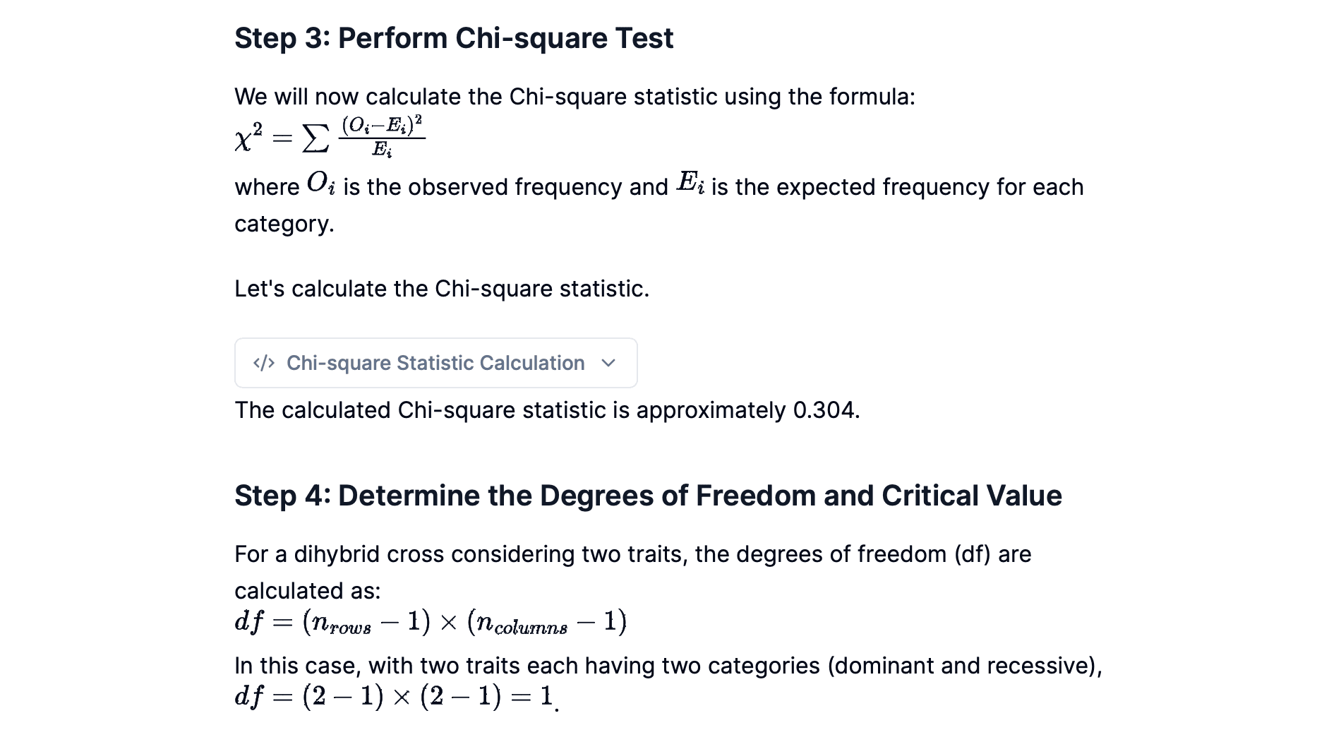AI chatbot solving Chi-square test homework problem.
