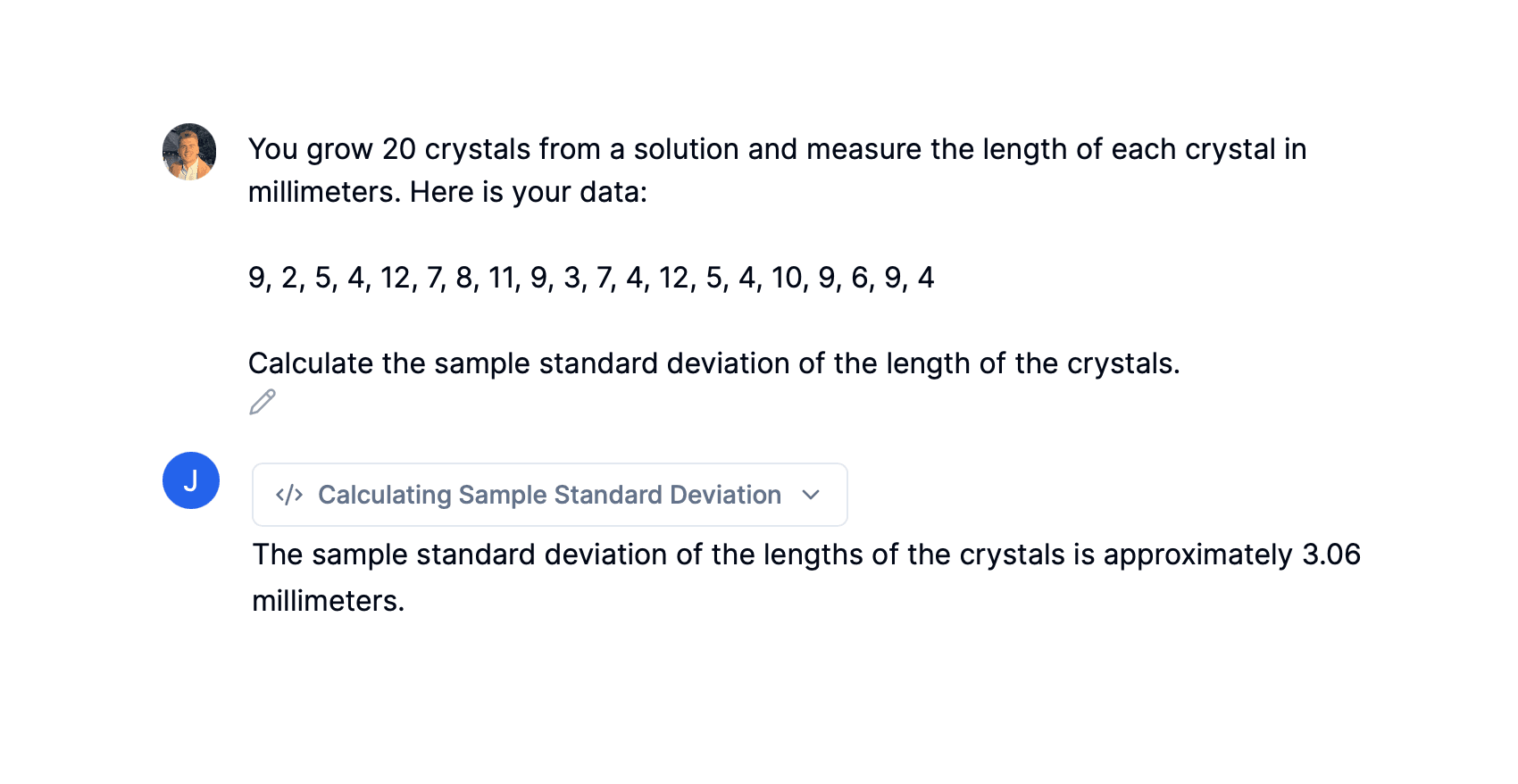 AI solving standard deviation stats problem.